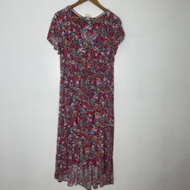 Knox Rose Floral Midi Dress XL Red Boho Smocked High Low Festival Style - $29.00