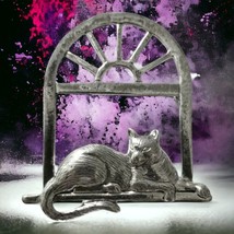 Cat Brooch Pin In A Window New View Vintage Kitty Kitten Lounging Silver... - $14.39