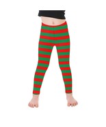 Little Girls&#39; Red Green Christmas Stripes All Over Print Legging - £16.72 GBP