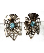 Earrings SCREW BACK Vintage Gold Tone Blue stone    circa 1960 - $302.61 MXN