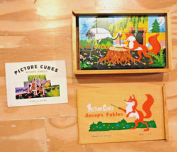 Vintage Picture Cubes - Aesop Fables /WB174 Wooden Picture Blocks In Box... - $17.29