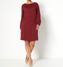 Susan Graver Cable Sweater Knit Bateau Neck Dress- Garnet, Medium - £31.53 GBP