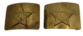Vtg 1940s WWII Soviet Russian Army Soldier Belt &amp; Buckle Lot of 2 - $47.49