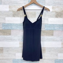 Aqua Green One Piece Swim Dress Black Side Slit Padded Modest Womens Small - $39.59