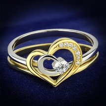 3mm Round CZ Two Tone Heart Shape 925 Sterling Silver Engagement Ring Set Sz 5 - £61.43 GBP