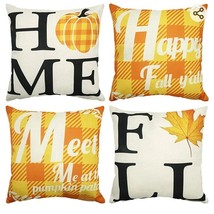 WEYON Home Fall Pillow Covers 18x18 Inch Set of 4 Buffalo Plaid Pumpkin Maple Le - £11.27 GBP