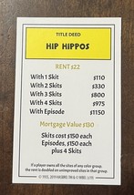 Monopoly Animaniacs 2019 Game Part Replacement Title Deed Card “HIP HIPPOS” - $2.99