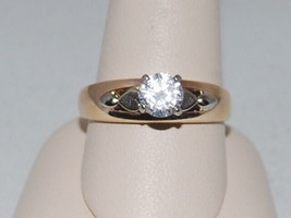 10k Two Tone Yellow Gold Ring With A Solitaire CZ Set In White Gold (Size 11.25) - £212.41 GBP