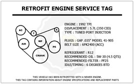 1992 TPI 5.7L Trans Am Retrofit Engine Service Tag Belt Routing Diagram Decal - £11.95 GBP