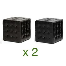 2x Modern Black Or Brown Faux Leather Tufted Cube Square Ottomans Foot Stools - £90.05 GBP