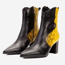 The Saturn Yellow Snake Leather Block Heel Women Boot image 3