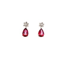 Pear Cut Simulated Pink Sapphire & Simulated Diamond Earrings 14k White Gold 3.7 - £371.24 GBP