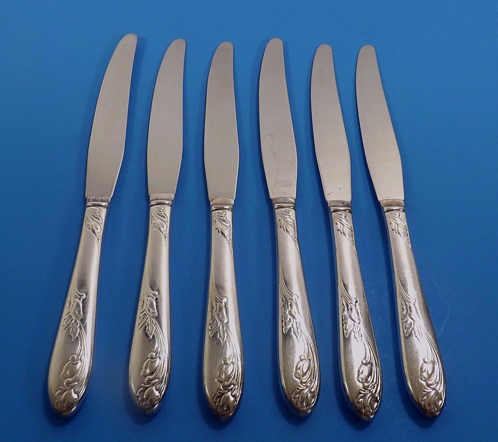 Vintage N.S.CO National Silver Co "Garden of Roses" 6 Silverplate Dinner Knives - $16.35