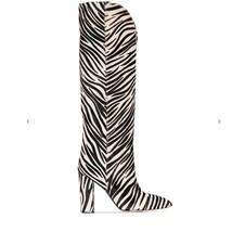 American style straight high knee high women s boots with horsehair zebra pattern thick thumb200