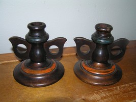 Vintage Pair of Genuine Mahogany by Zeeland Ornamental Co. Carved Wood Candle - £18.42 GBP