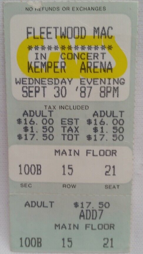 FLEETWOOD MAC / STEVIE NICKS - VINTAGE SEPT 30, 1987 CONCERT TICKET STUB - $10.00
