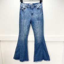 Kancan Jeans Womens 27 Flare High Rise Blue Denim Front Seam Bell Bottom Fray - £30.51 GBP