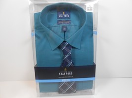 Stafford Regular Fit Easy care Dress Shirt &amp; Tie Colonial Teal XL 17-17 1/2 - £20.82 GBP