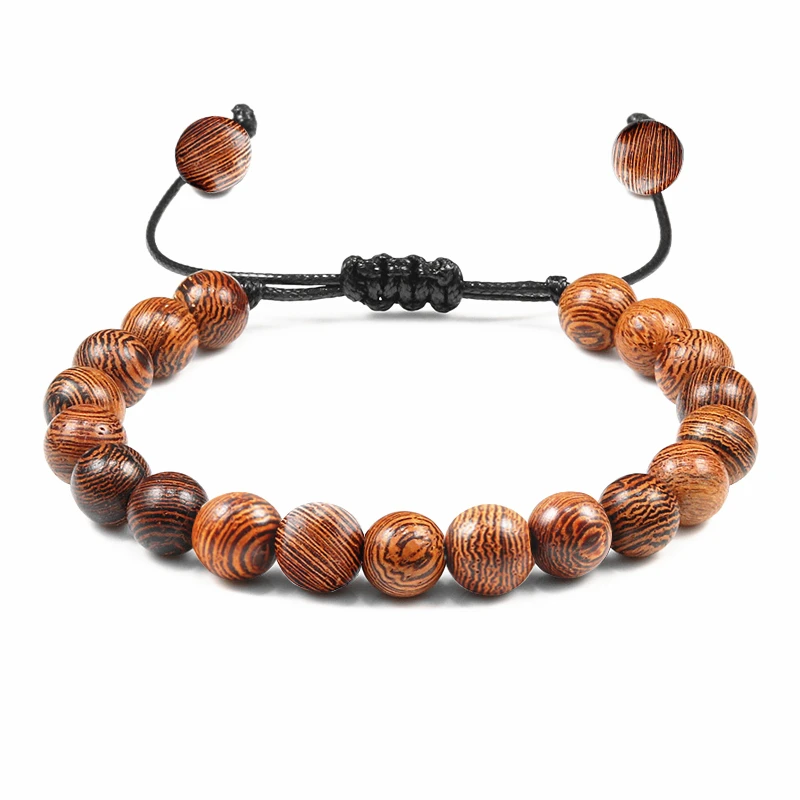 8mm New Natural Wood Braided Bracelets Men Adjustable Meditation Stone Beads Bra - £13.83 GBP