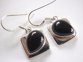 Black Onyx Teardrop 925 Sterling Silver Square Earrings - £8.53 GBP