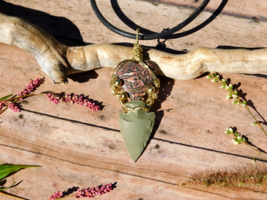 Natural Jasper Heart and Arrowhead Pendant Necklace Energy Protection &amp; Healing - £30.85 GBP