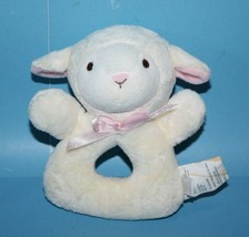 Koala Baby Plush Lamb 5&quot; Cream Pink Bow Sheep Stuffed Ring Rattle Baby Soft Toy  - £7.58 GBP