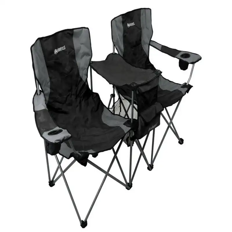 Double Outdoor Chairs – 2 Side by Side Folding Quad Camping Seats, - £105.78 GBP