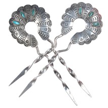 2 Vintage Navajo stamped silver and turquoise hair pins - £380.50 GBP
