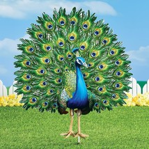 Colorful Bright Peacock Bird Metal Iron Stake Garden Yard Art Lawn Ornam... - £23.17 GBP