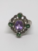 Vintage Sterling Silver 925 Amethyst Emerald India Ring Size 9 - £27.51 GBP