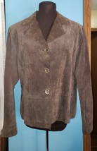 CHICO’S Chocolate Brown Suede Leather Short Button Front Jacket - Sz 1 Medium - £21.14 GBP