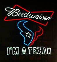 New Budweiser Houston Texans I&#39;m A Texan Lamp Bar Man Cave Neon Sign 24&quot;x24&quot; - £205.43 GBP