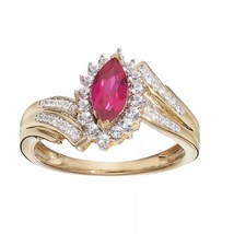 1CT Simulated Ruby Halo Bypass Marquise Engagement Ring 14K Yellow Gold Over - £68.69 GBP