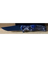 GRIM REAPER GOTHIC SKULL HORROR SCARY SPRING ASSISTED KNIFE BELT CLIP BLUE - £11.88 GBP