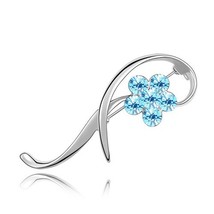 Crystal flower elegant Platinum Alloy Broch - Light Blue  - £11.98 GBP