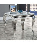 Glam Contemporary White Glass End Table, Silver Stainless Steel - $9,243.55 MXN