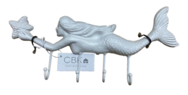 CBK White Wall Coat Towel Hook Mermaid Coastal Nautical Cast Iron w 4 Hooks - $16.92