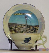 SEATTLE SPACE NEEDLE 1962 World&#39;s Fair Vintage Irridescent Cup &amp; Saucer Set - $12.99