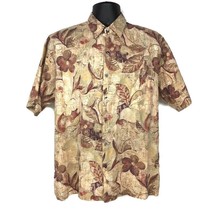 Tori Richard Hawaiian Shirt Mens Medium Brown Tan Floral Print Button Down - £18.22 GBP