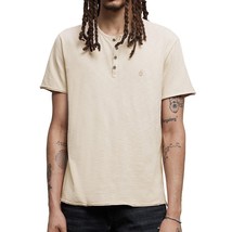 John Varvatos Men&#39;s Quincey Peace Sign Henley Tee Logo Shirt Raw Edges Blush 2XL - $49.12