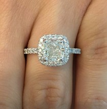 Cushion Cut 2.55Ct Diamond Halo Engagement Ring Solid 14k White Gold in Size 7 - £196.18 GBP