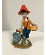 Farm Boy Feeding Turkey Hand Painted Mid Century Dry Brush Porcelain Tec... - $17.57 CAD