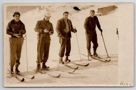RPPC Skiing Four Handsome Men On Skies Real Photo Postcard W25 - £11.76 GBP