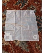 Vintage White Flower Embroidered All Cotton Handkerchief Hong Kong - $8.75