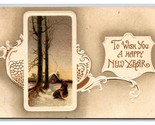 Happy New YEar Winter Cabin Scene Gilt Embossed DB Postcard H24 - £3.07 GBP