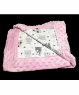 Pink Minky Dot Baby Blanket Teddy Bear Design LARGE 36&quot; x 24&quot; Unique Bla... - $89.18 CAD