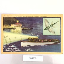 Vtg 1942 Linen Postcard Flying Fish At Night Santa Catalina Island Calif... - $16.93