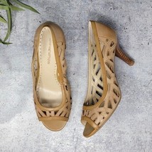 Adrienne Vittadini | Grandy Tan Leather Cutout Peep Toe 3&quot; Heels Size 7 - £19.11 GBP