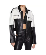 Women Jacket Cropped White &amp; Black Handmade Leather Lambskin Stylish Cas... - €106,54 EUR+