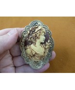 CL14-33) NOBLE Lady with flowers brown + white CAMEO Pin Pendant brooch ... - $680.71 MXN